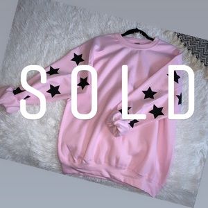 Black Star Sleeved Light Pink Crewneck
